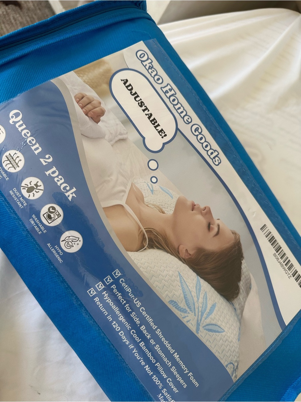 Blue Adjustable Queen Pillow - 2 Pack